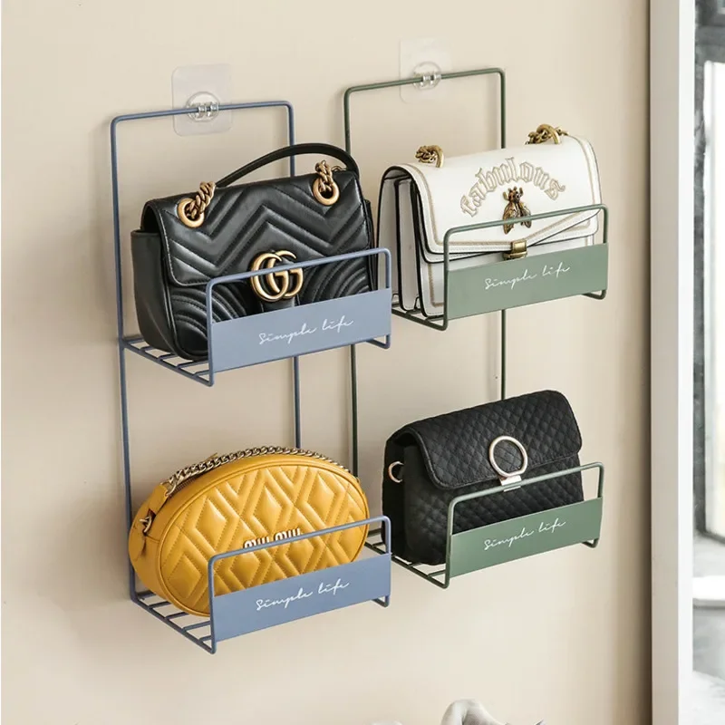  Discount! Nordic Wind Wall Hanging Bag Storage Rack Home Wardrobe Door Back Shelf Double Bag Organization System