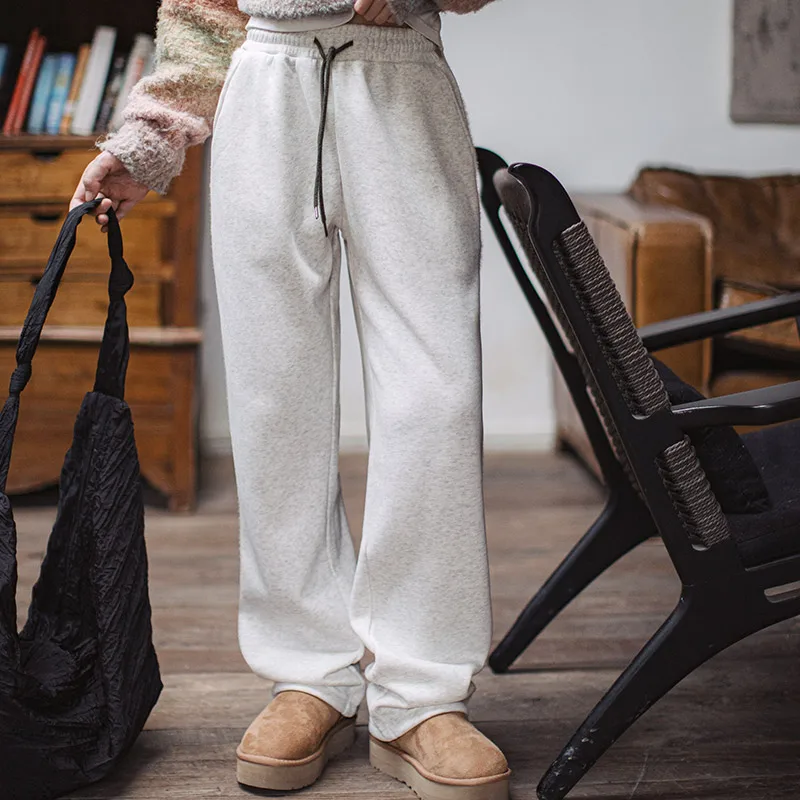 마덴 여성용 플리스 안감 스웨트팬츠 루즈핏 캐주얼 팬츠 더블바 스트라이프 디자인 스포츠용 가을 겨울 바지