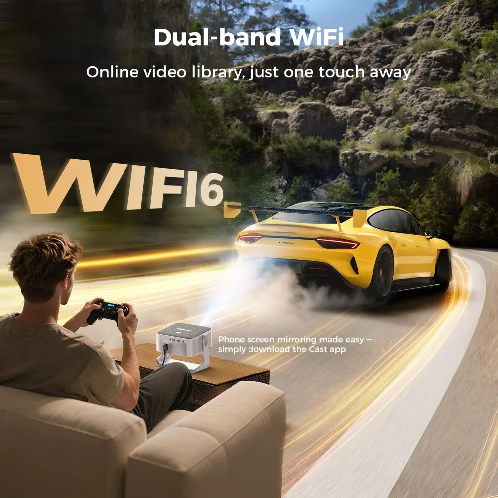 جهاز عرض بلوتوث ذكي 4K مزود بتقنية WiFi مع Google TV Netflix YouTube Prime Video Dolby Audio Auto Focus Keystone 270 درجة