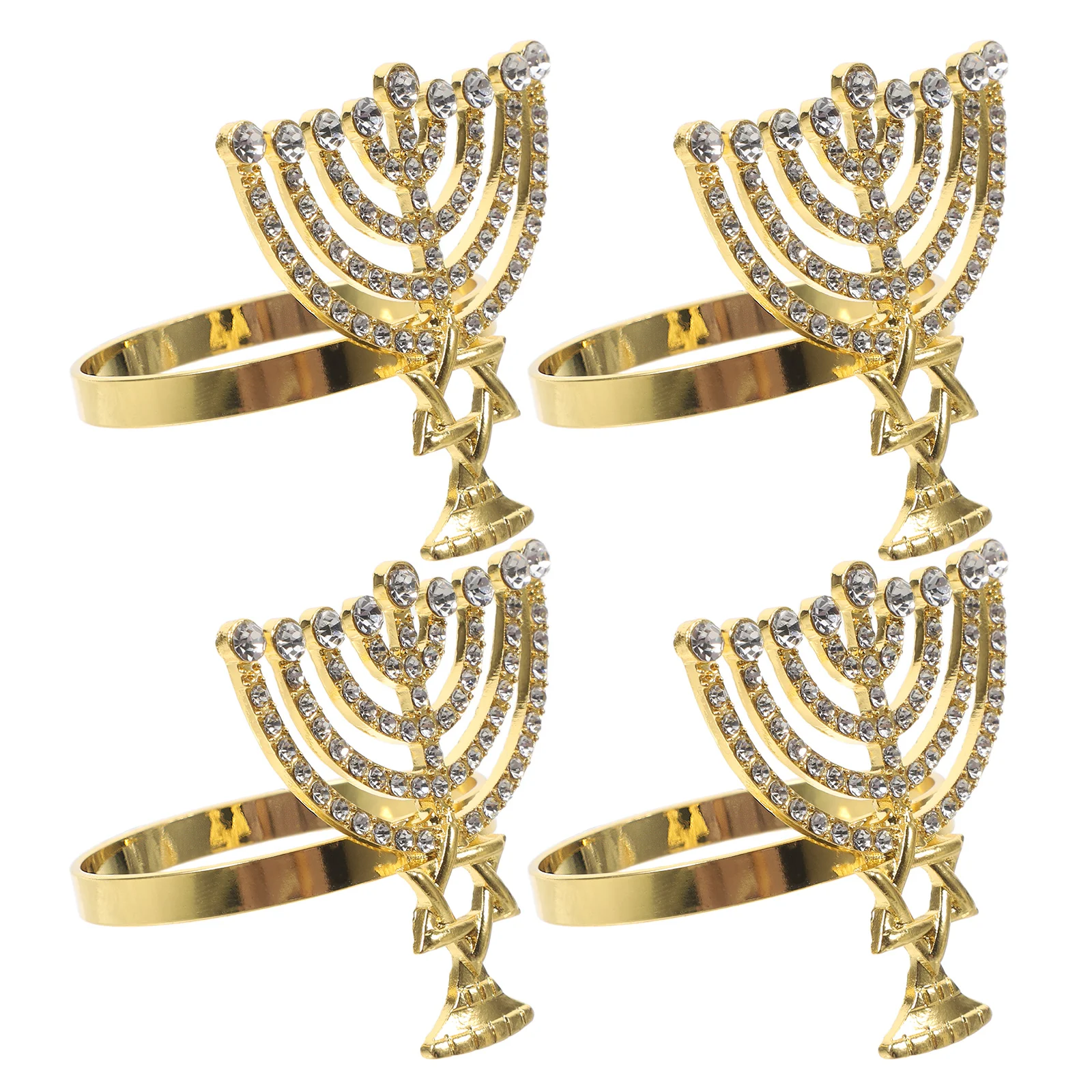 

4pcs Jewish Napkin Rings Golden Pearl Decorative Self Adhesive Hanukkah Serviette Holders Menorah Buckles Party Wedding