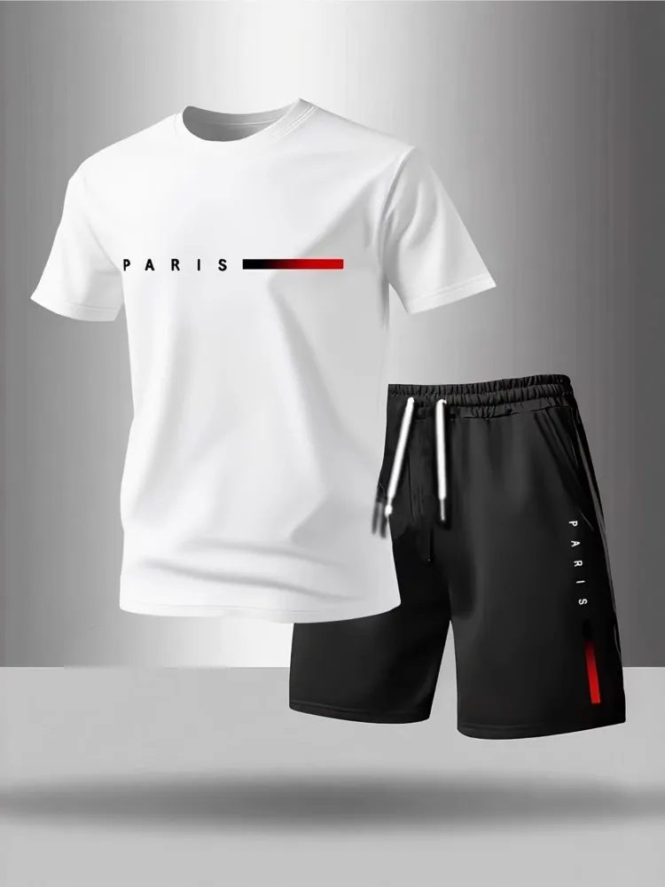 Summer New hot selling 2026 men's two-piece sportswear short sleeved T-shirt and pants set running and fitness sportswear