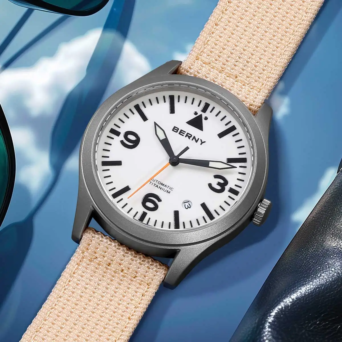 BERNY Men Aviation Mechanical Top Men Wristwatch Sapphire AR Coating Supper Luminous 10Bar Sport Watch Titanium Aviation Watches