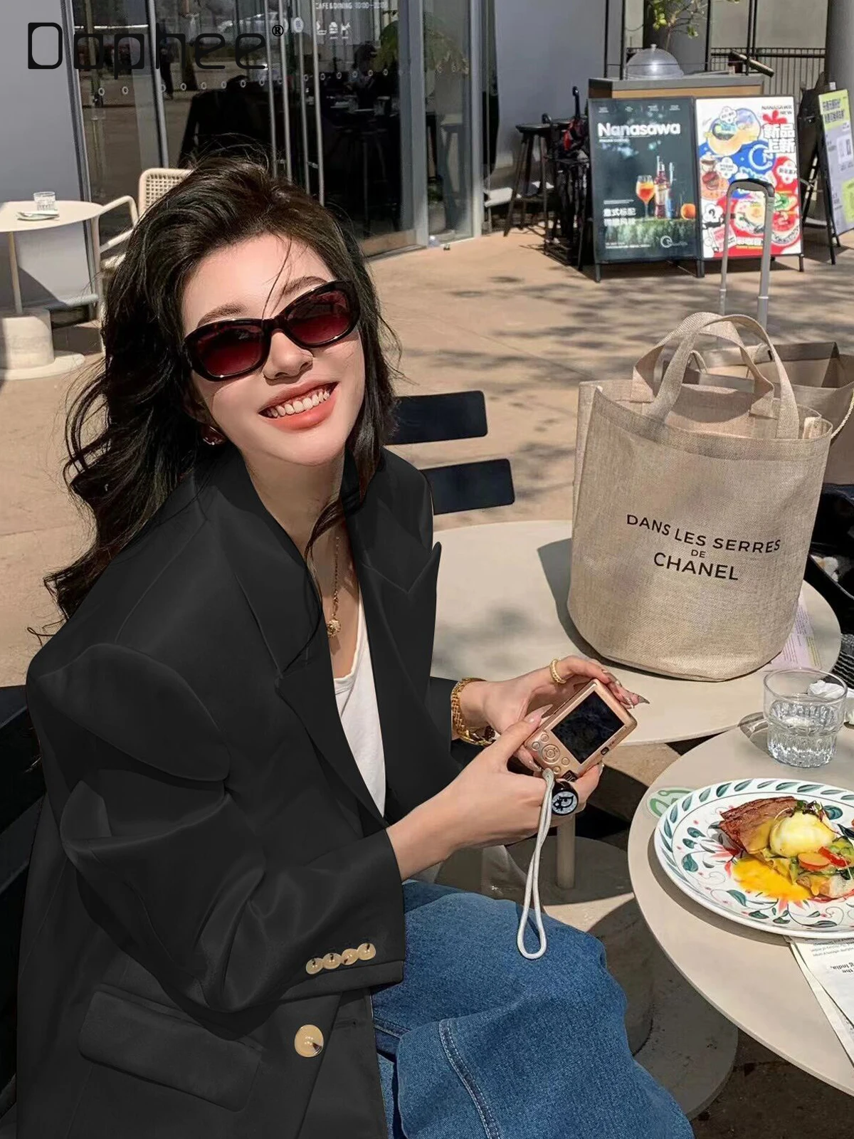 High-end Elegant Heavy Craft Pearlescent Color Cross Collar Blazer Women Korean Chic Loose Versatile Autumn Trendy Blazer Top