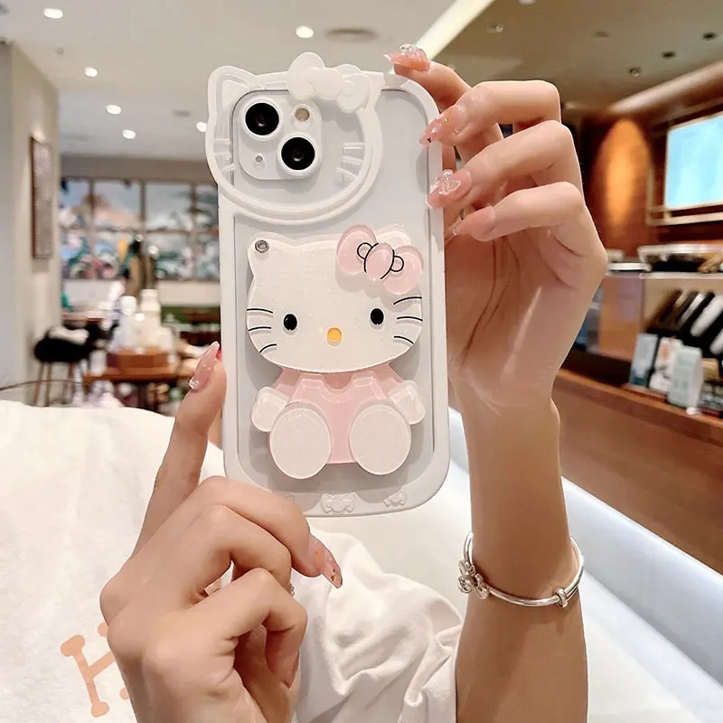 

Hello Kitty TPU Soft Phone Case for iPhone 15 Max XR XS X 14 13 Pro Max with Make-up Mirror 12 Pro Max Iphone IPhone Case Cover