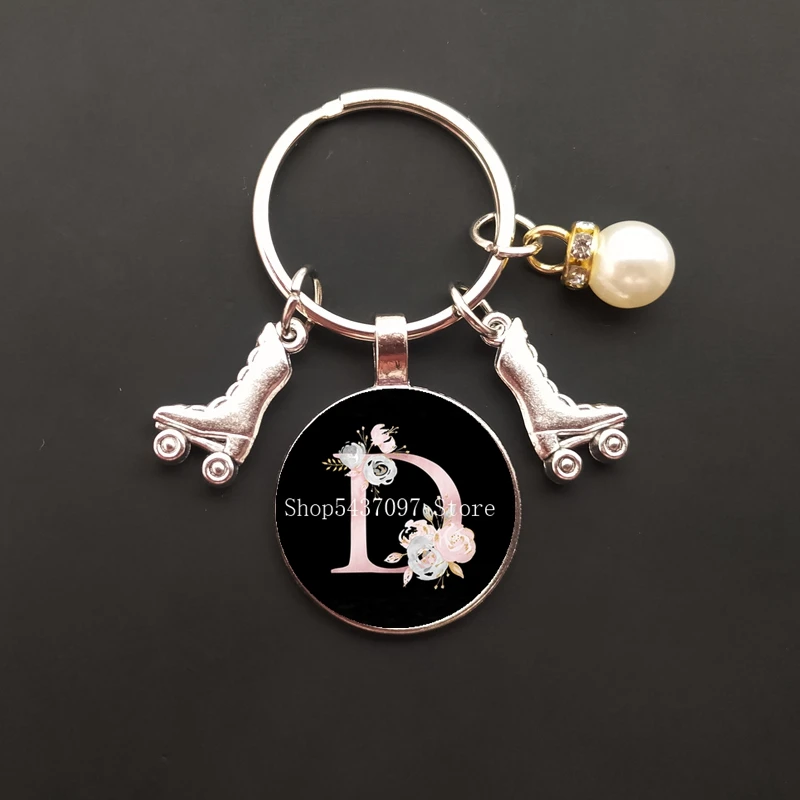 Glass Letter Pendant 26 Letter Initial A-Z Keychain 3D Skating Figure Skating Gift DIY Keychain