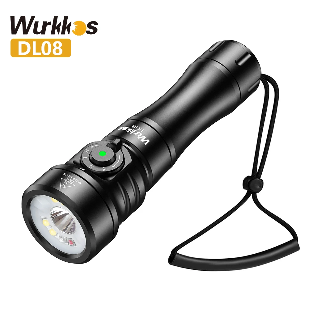 Wurkkos DL08 Powerful 3600lm Flashlight 21700 Rechargeable Diving Light with Rotary Magnetic Switch 6500K Underwater Torch IP68