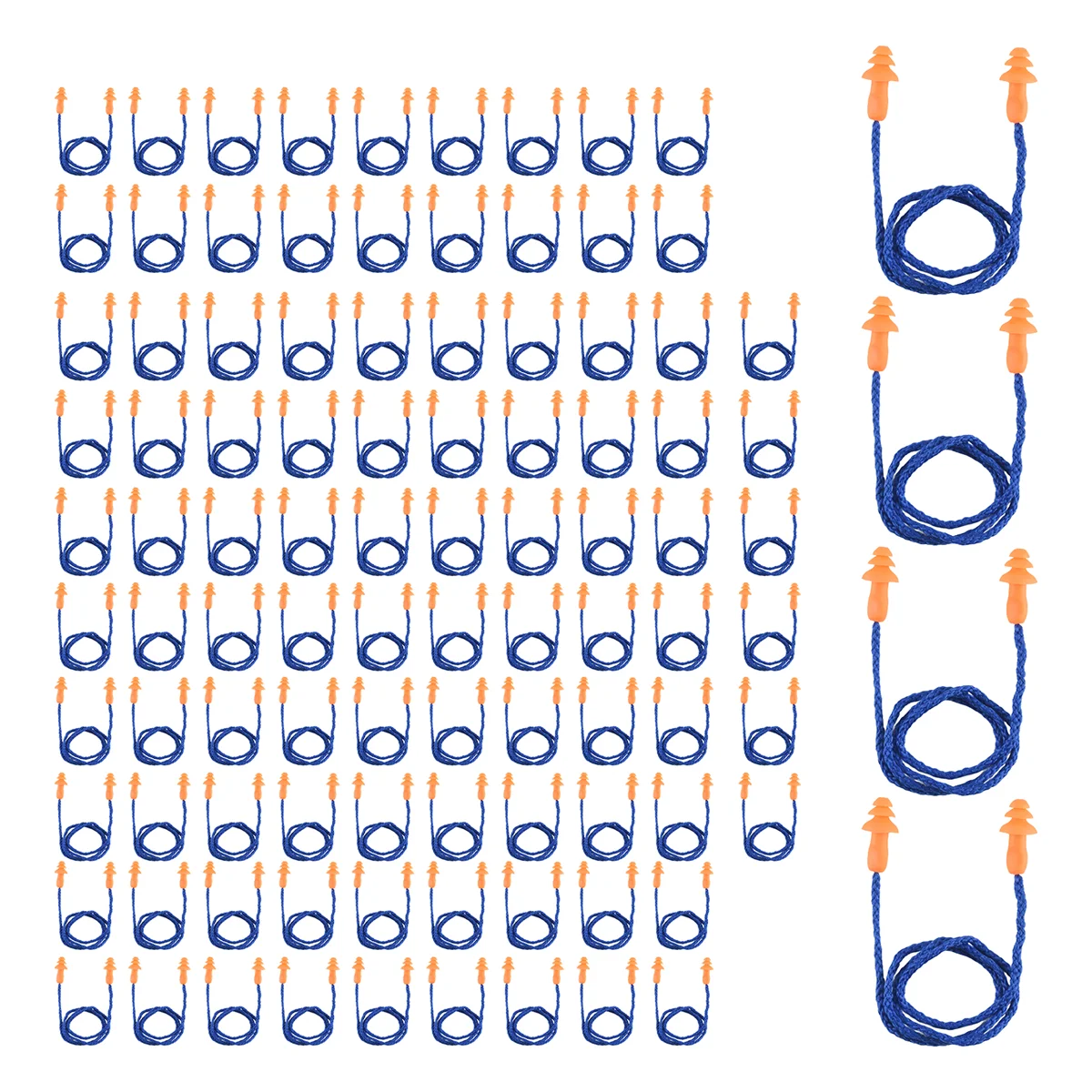 100 pares de tampões para os ouvidos com fio de silicone não macio embalados individualmente, tampões para os ouvidos de borracha reutilizáveis para proteção auditiva