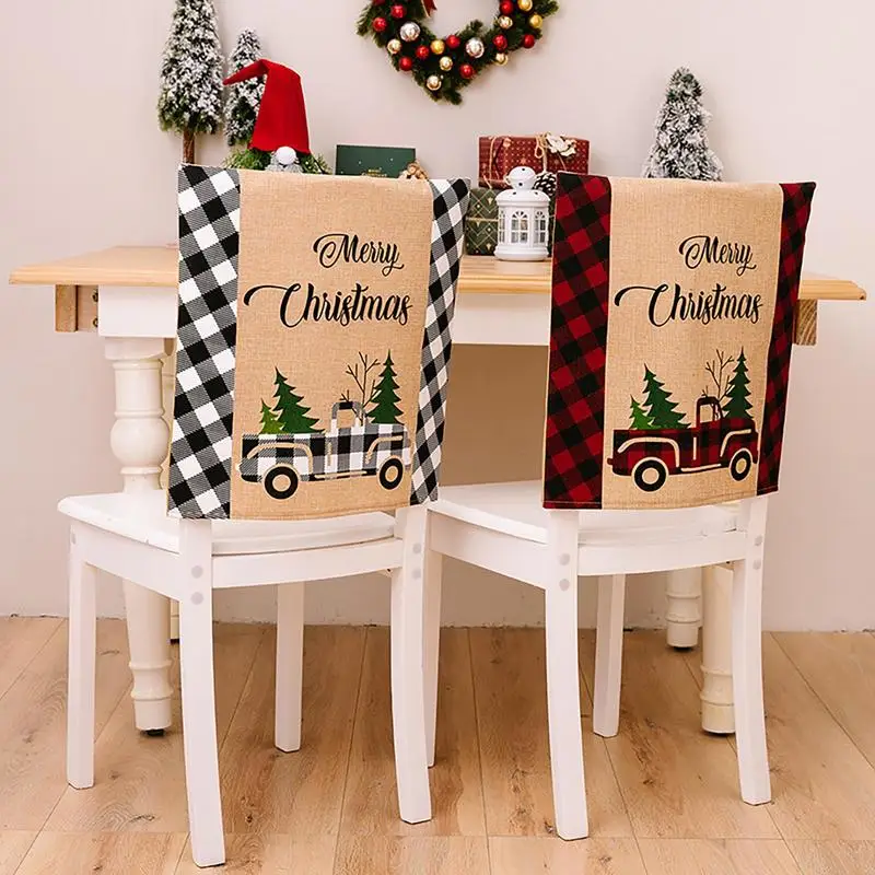 Christmas Chair Covers Alphabet Soft Fabric Festival Dining Chair Back Covers For Home Restaurant Printed Chair Protective Cover