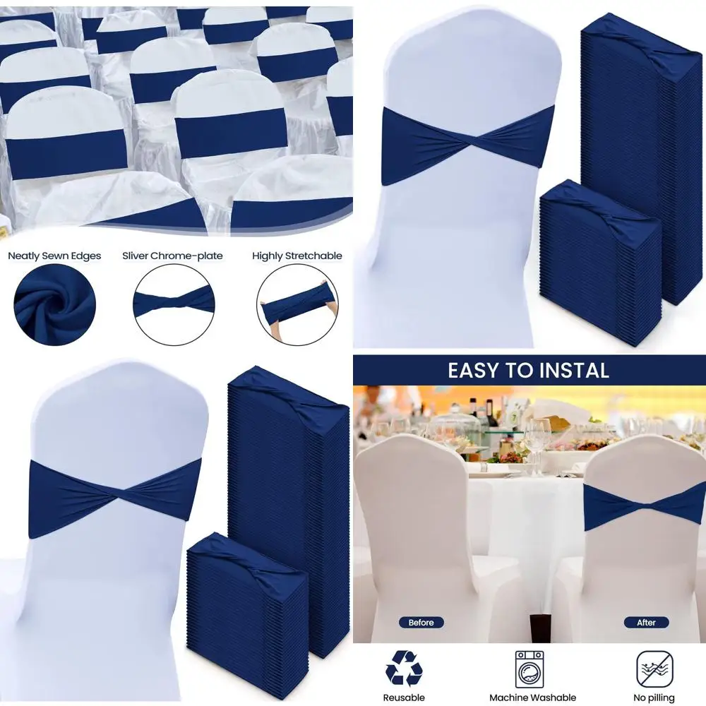 

150 Pcs Spandex Chair Bows, Stretch Chair Cover Bands, Elastic Ties for Wedding, Party, Events, and Birthday Decorations - Navy