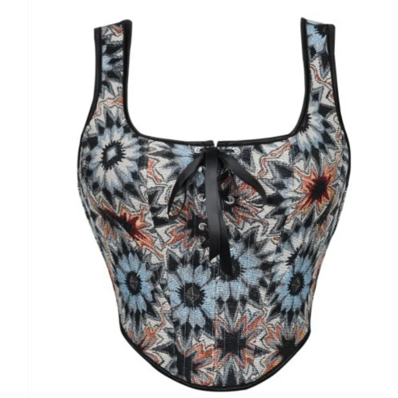 

Женский корсет-топ с кружевной шнуровкой и пластиковыми вставками, утягивающий, в французском стиле