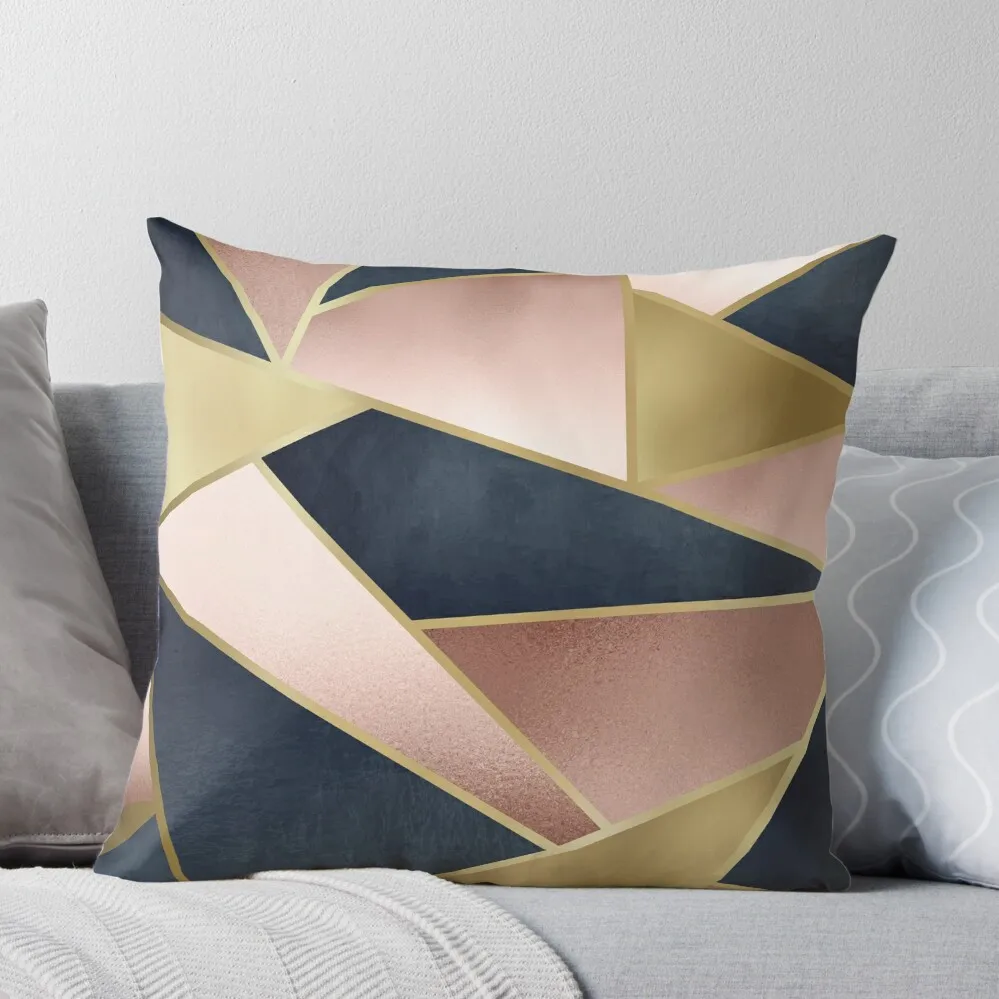 Geometric, Rose Gold, Pink, Gold and Navy Blue, Abstract, Pattern Throw Pillow Bed pillowcases Cushions For Children