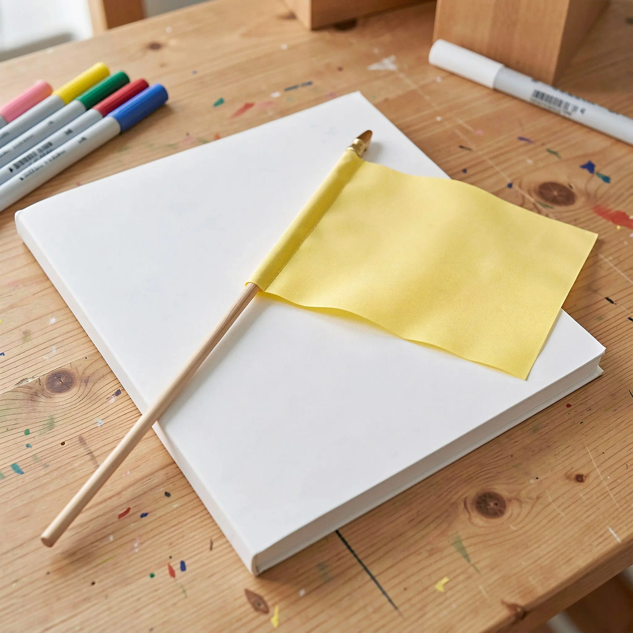 10Pcs Mini Handheld Flags 14x21cm Rectangle Blank Solid Wood Stick Gold-Tipped for DIY Classroom Crafts Patriotic Independence