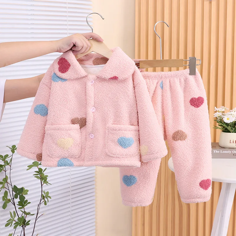 

Girls Thick Clothes Sets Winter 2025 Children Warm Velvet Coats Pants 2pcs Homewear Suit For Baby Girl Tracksuits Kids Outfits 5