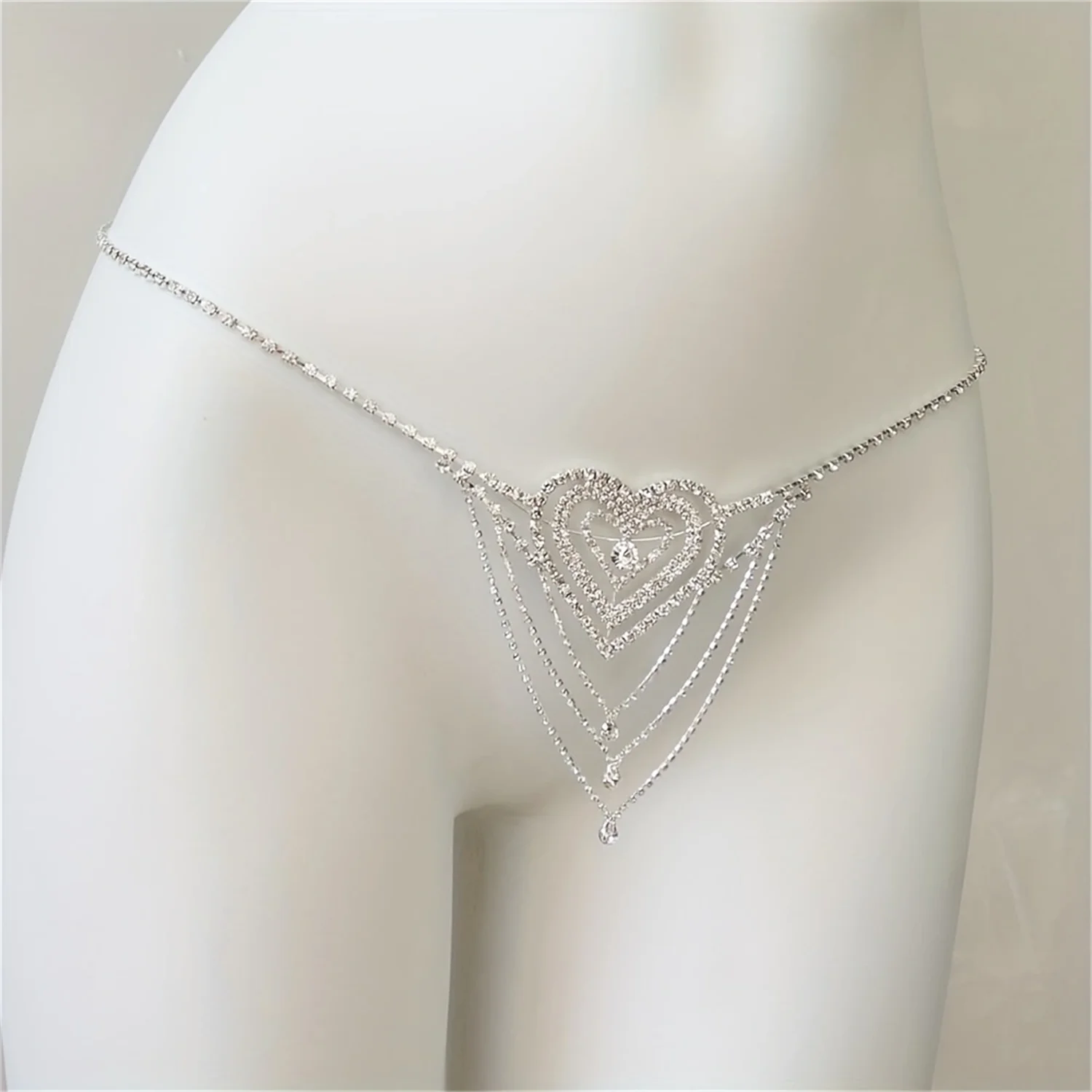 Ladies Fashion Sexy Ruby Red Mixed White Bikini Body Chain Trendy Shining Water Diamond Nightclub Party Underwear Chain