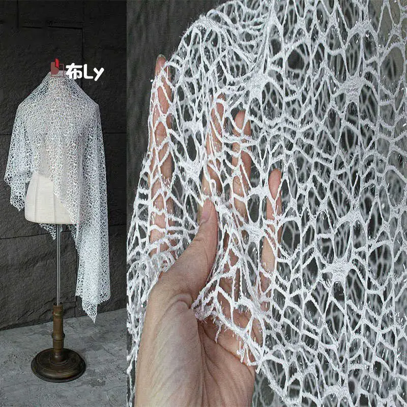 Geometric Irregular Mesh Lace Fabric, Hollow Out Perspective Tulle, for Designer Clothing DIY Material