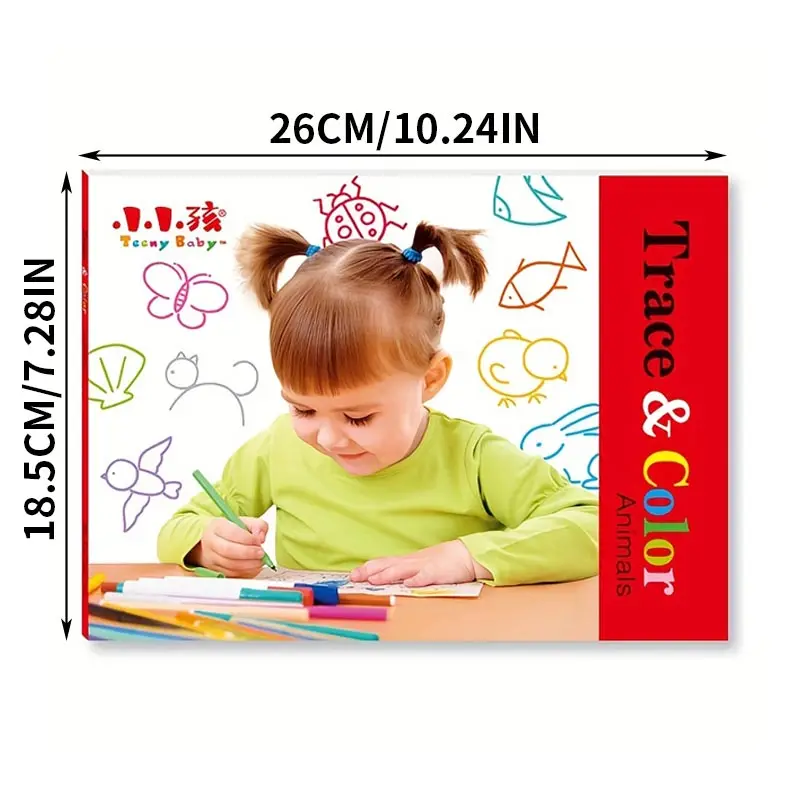 26cm*18.5cm CHILDREN\'S Large Page Coloring Book Baby Drawing Color Learning Stick Drawing Book Animal Fruit Flower