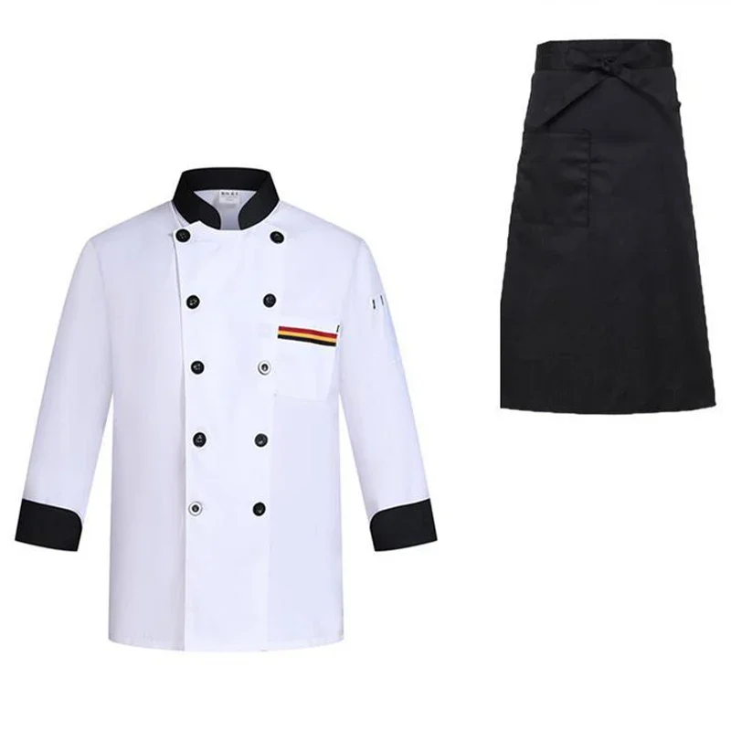 Chemise de chef cuisinier à manches longues, vêtements de cuisine d'hôtel, veste et tablier de service alimentaire, vêtements de travail Chamonix