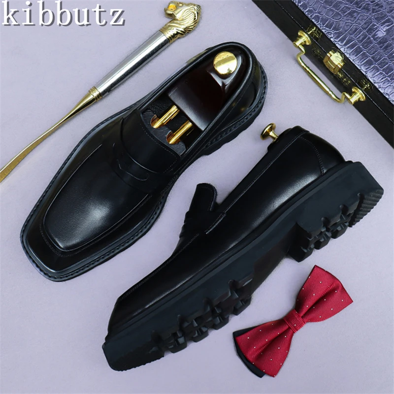 Men Square Toe Busines Shoes Deisgner New Soft Thick Bottom Slip On Loafers Male Wedding Dress Formal Oxford Shoes