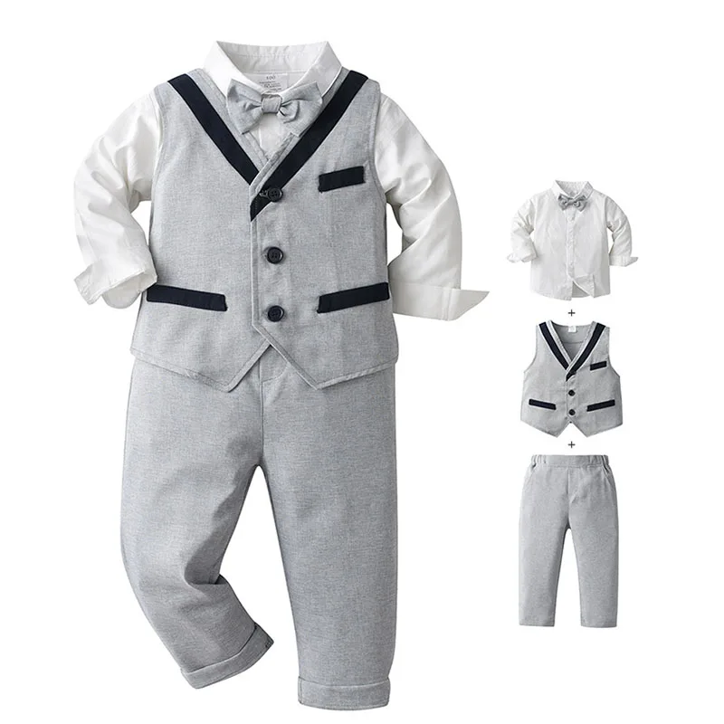 

Formal Suits Baby Boys Clothes Long Sleeve Bowtie Shirt Tops Vest Trousers 3Pcs Sets Boy Birthday Party Gentleman Dress Clothing