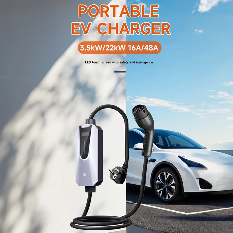 Portable Type 1 Fast Electric Vehicle (EV) Charger Charging Station 22KW High Power Quick Charging for Vehicles