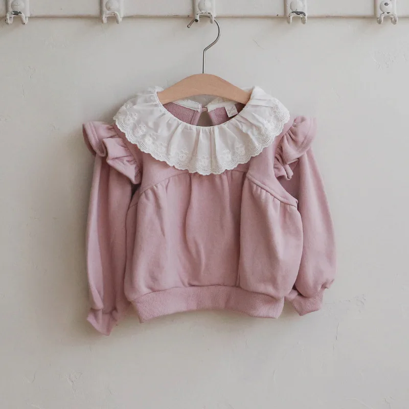 

Korean Style Children's Long Sleeve Sweatshirt for Girls with Lace Collar Loose Fit Autumn 2025 Fashionable Garment