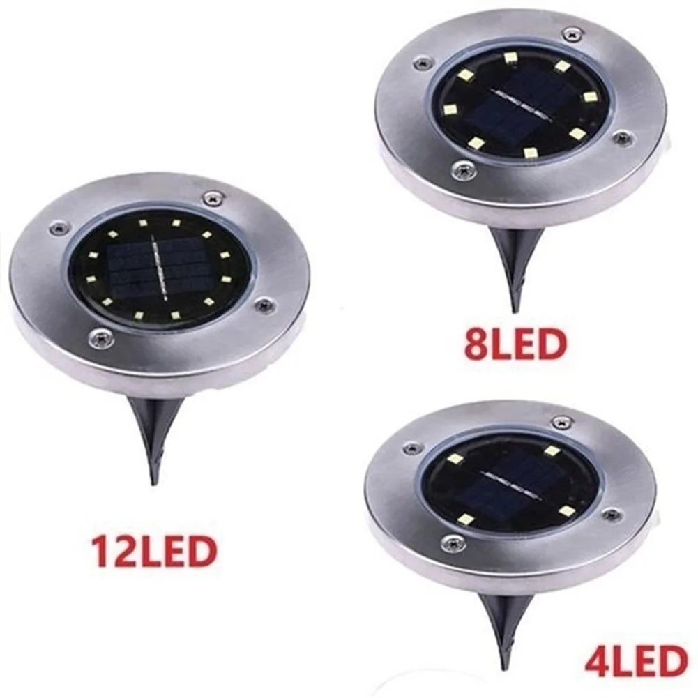 4/8/12/16 LED Solar Underground Lights LED Stainless Steel Outdoor Rainproof Lamps Ground Insert Lawn Lamp