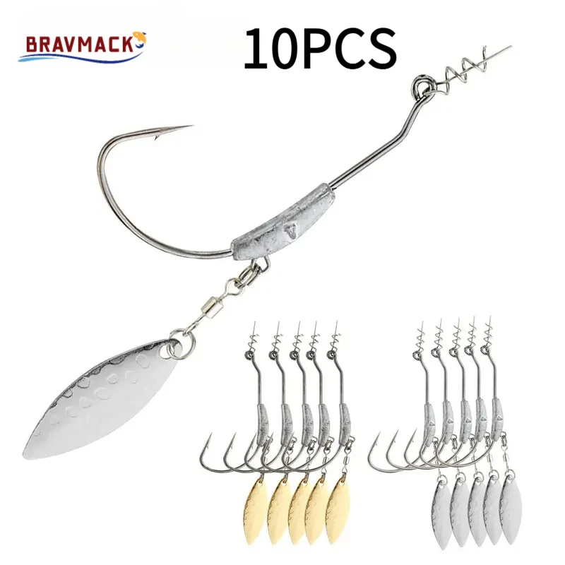 Anzuelo de pesca con cabeza de anzuelo, anzuelos de pesca 4G, 10 Uds. Con pasador de bloqueo giratorio, Spinner para cebo de pesca suave de anzuelos de acero al carbono