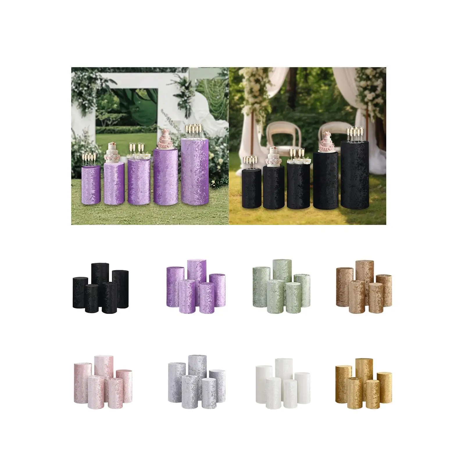 

5 Pieces Cylinder Dessert Pedestal Covers Cylinder Plinth Stand Covers Stretch