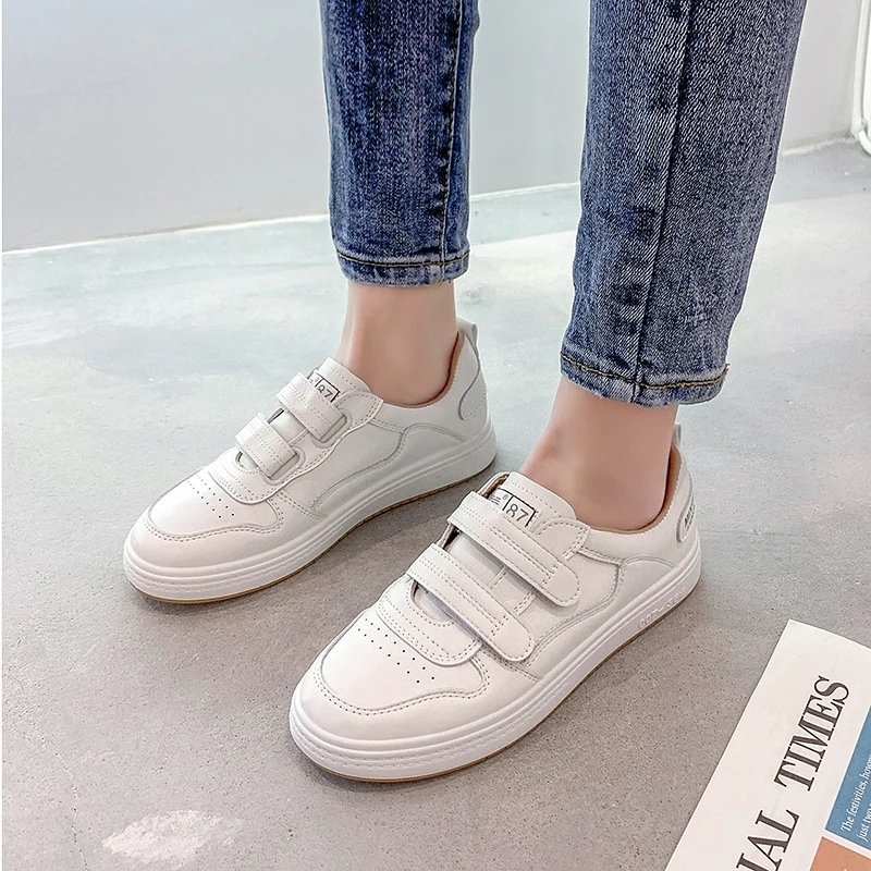 JOZHAMTA Size 35-40 Women Sneakers Real Leather Fashion Platform Shoes For Women White Lace-Up Pumps Low Heels Baskets Trainers