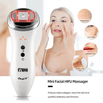 Mini HIFU ultrasound vibration facial skin tightening machine portable RF face lifting device Anti-aging face toning device