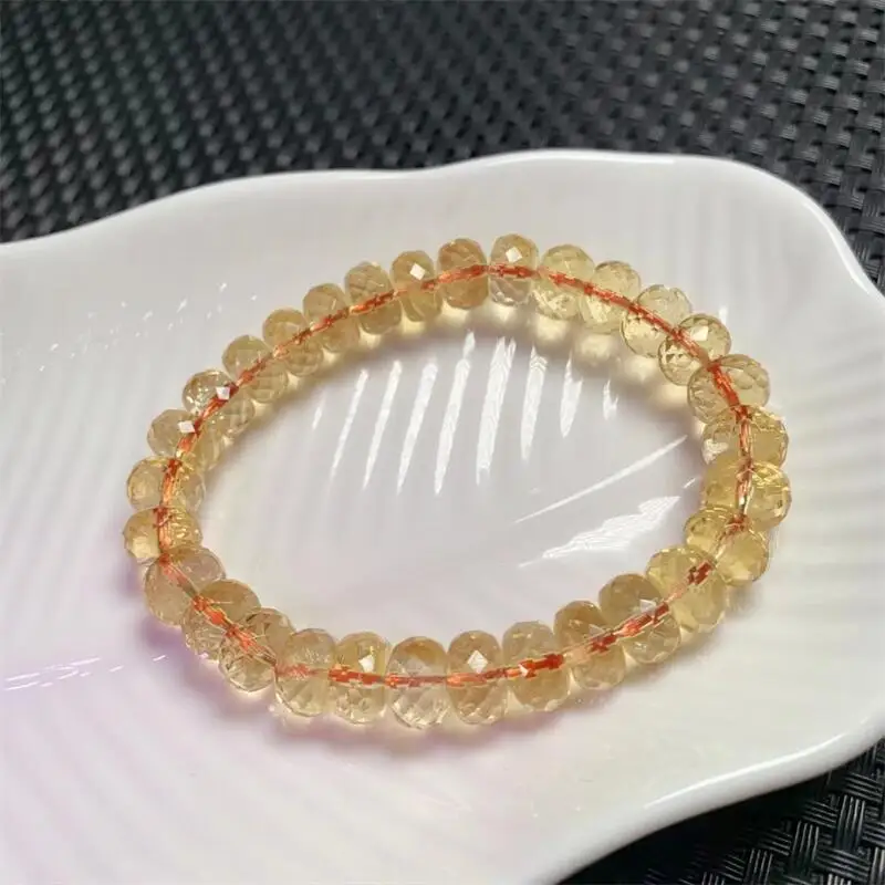 9.8MM Natural Citrine Faceted Bead Bracelet Fortune Energy Mineral String Woman Amulet Jewelry Healing Gift 1PCS