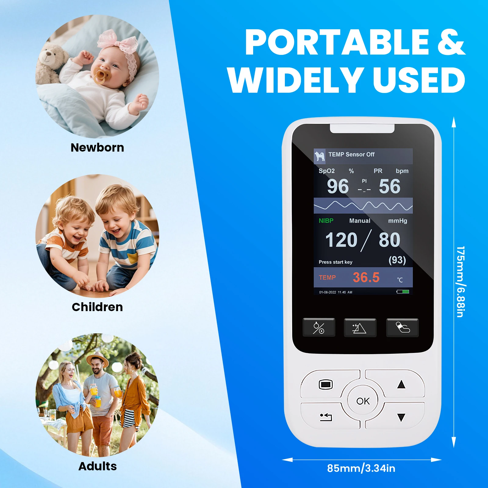 Portable Vital Signs Monitor Hospital Clinical Multiparameter Rate Patient Monitor SPO2 PR NIBP TEMP Human Nursing Equipment