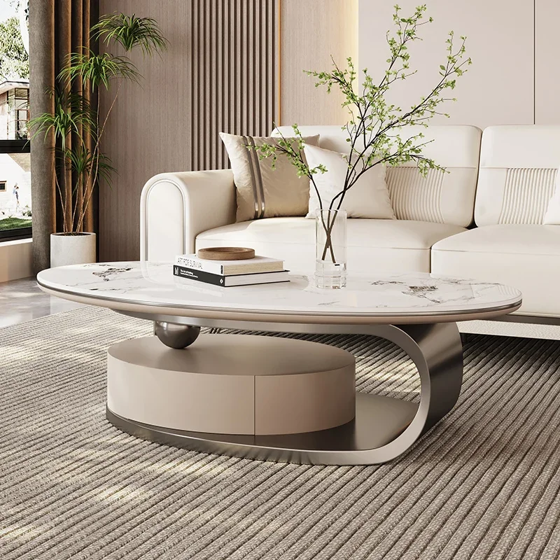 Metal Coffee Table Living Room Elipse Italian White Coffee Table Modern Marble Top Luxury Mesa De Centro De Sala Home Furniture