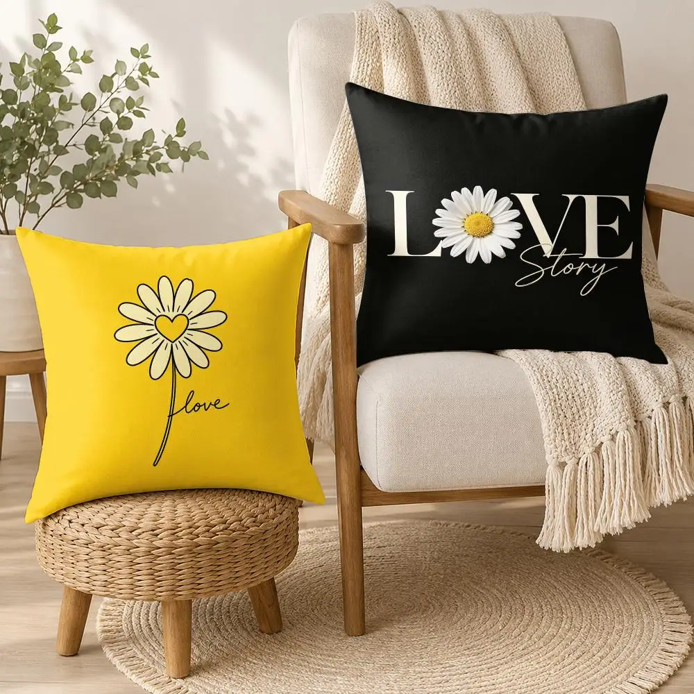 Daisy Line Bicycle Simple Cushion Cover Square Decorative Throw Pillow 40x40cm For Sofa Bedroom Living Room Home Decor
