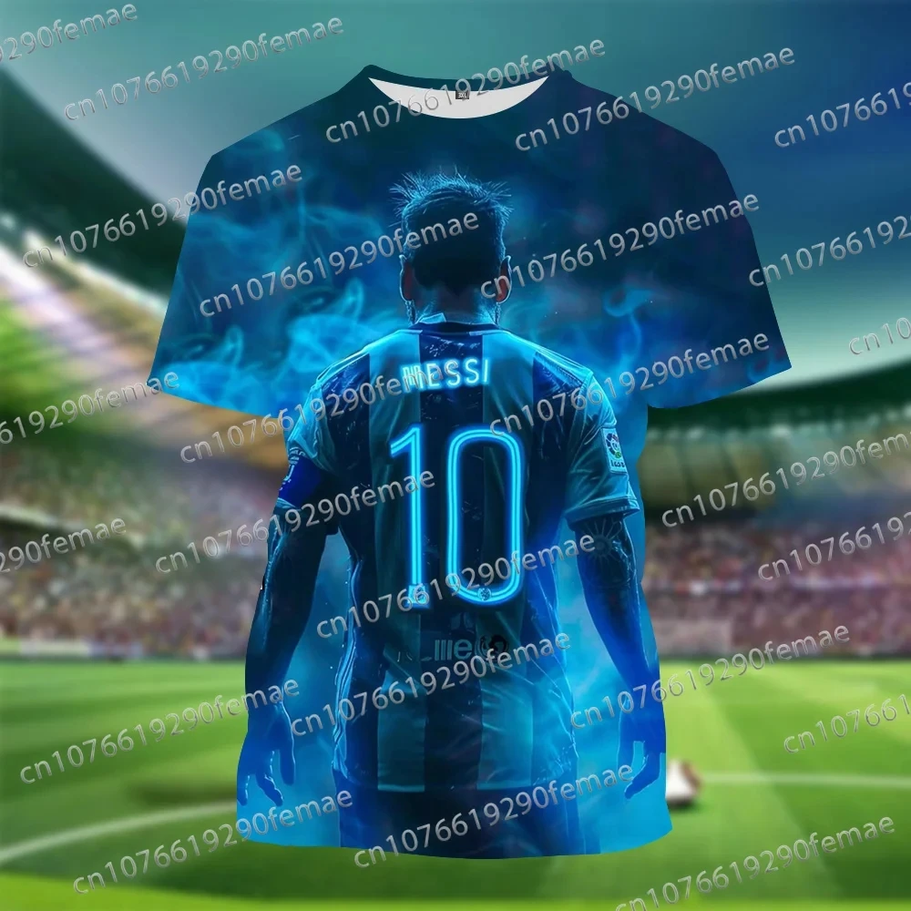 Gran oferta， Messi character 3D printed children's T-shirt, a new short sleeved top for boy super football fans Messi.