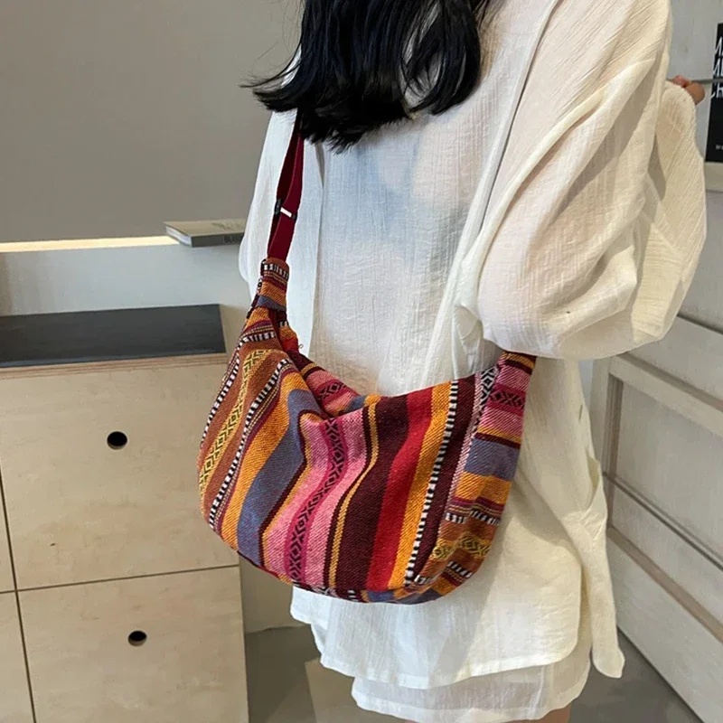 NamcheBarwa Shoulder Bag Foldable Crossbody with Zipper Closure Striped Pattern Flag Theme Hand Washable Edge Painted Lining