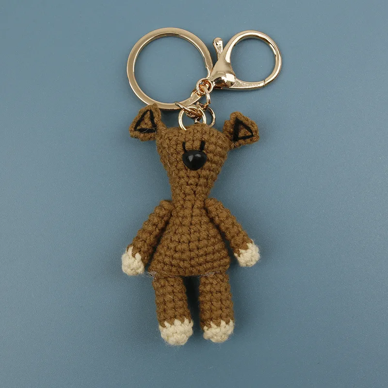 Cute Small Bear Couple Keychains Knitting Cartoon Mini Bear Doll Crochet Keychain Knitted Animal Doll Keyrings Wholesale Custom