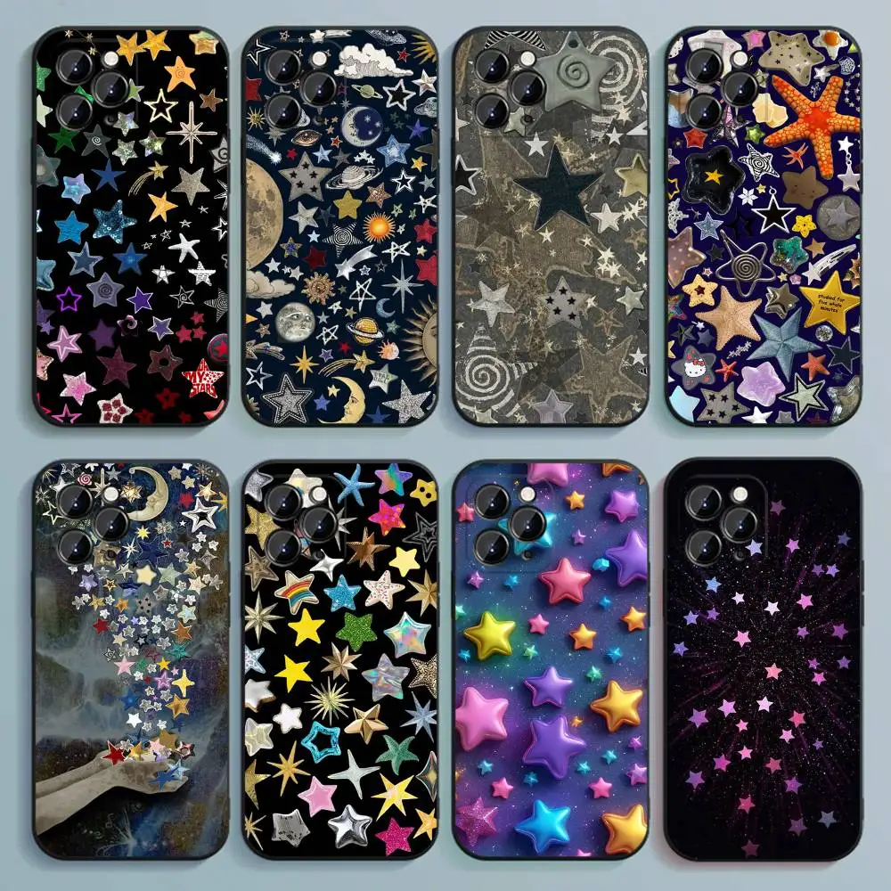 

Colorful Star Phone Case For iPhone 17,16,15,14,13,12,Pro,Max,Plus,E,SE4,Air,Mini Black Soft Cover