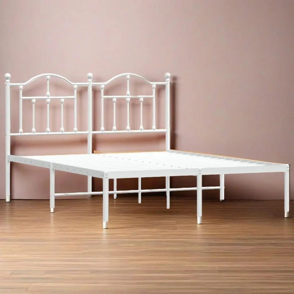 

for White Metal Bed Frame with Headboard - No Mattress Included, Size 59.1x78.7 Inches