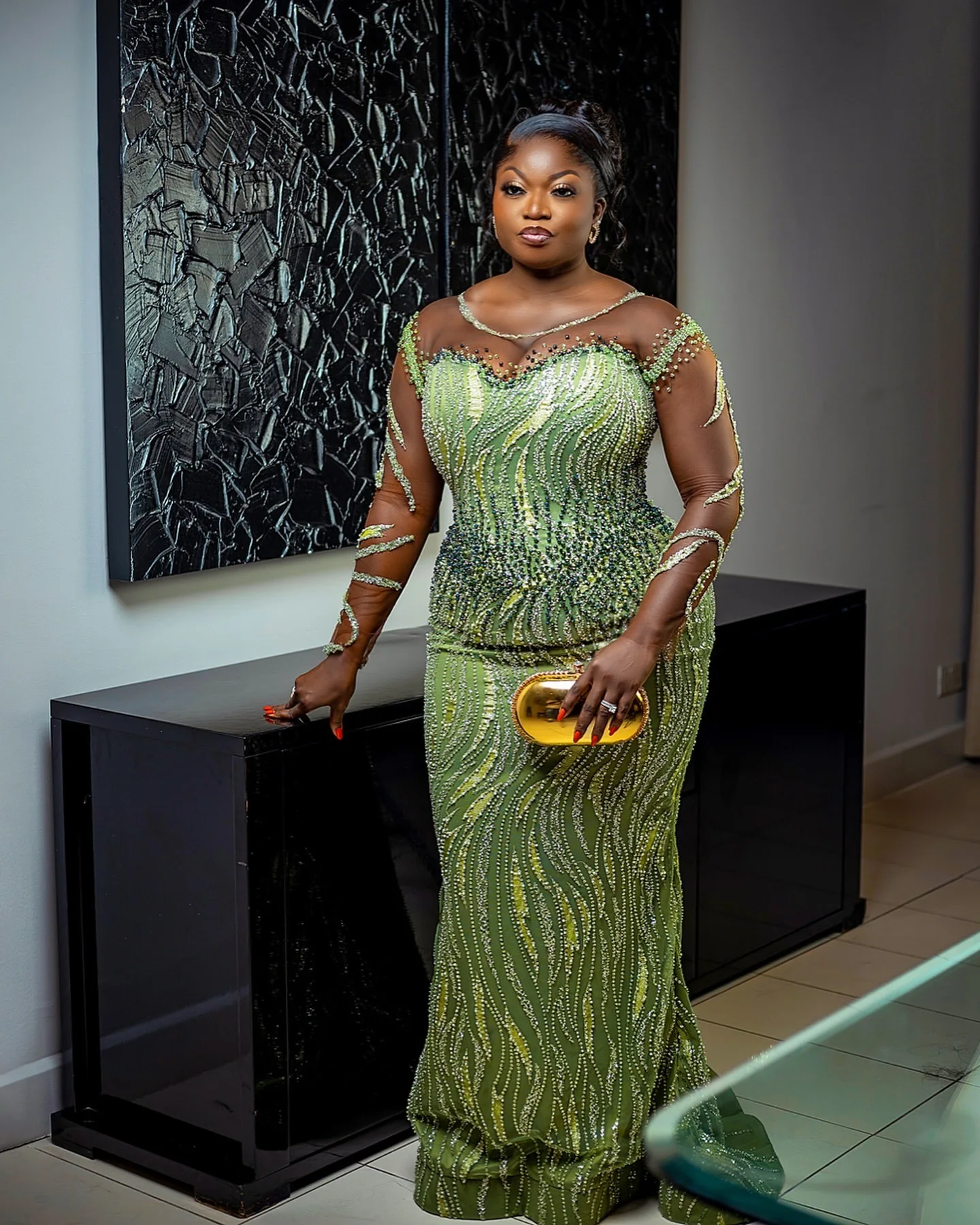 Olijfgroen Zeemeermin 2025, Galajurken Pure Hals Kralen Lovertjes Kant Avond Formele Feest Verjaardag Jurken ZJ2622