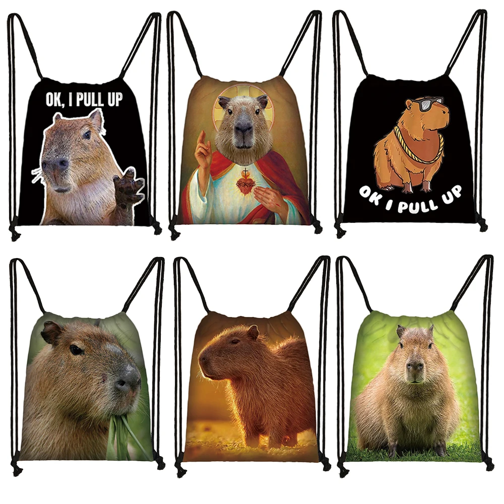 Sacs à dos College animaux Capybara pour femmes, sac à cordon de proximité côtelé, sacs de rangement pour voyage, sac à livres étudiant, cadeau,