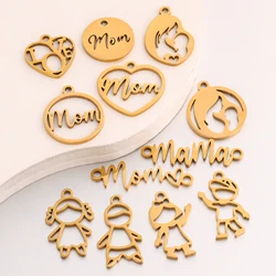 5Pcs Love Heart Mama/Boys/Girls Baby&Mother Charms Stainless Steel Jewelry Connector Pendants Fit DIY Handmade Necklace Earrings