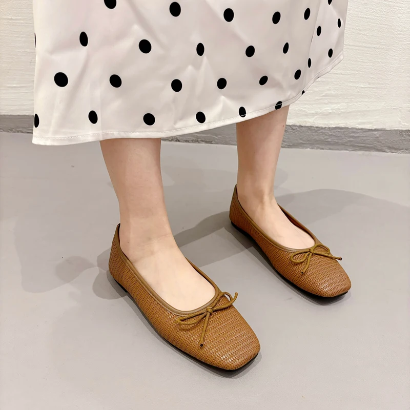 

Brown Flat Shoes Women Square Toe Casual Shoes Bow Ballet Flats Black Loafers Heel Shoe For Girls Chaussures De Femmes