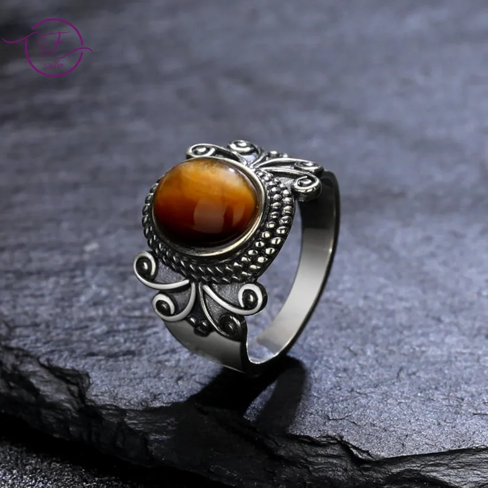 

New Natural Tiger's Eye Rings S925 Sterling Silver Rings for Women Rhodochrosite Jewelry Party Birthday Gift