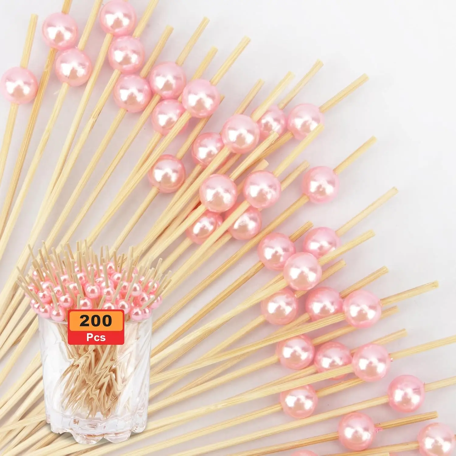 

Picks 200PCS, Toothpicks for Appetizers, Appetizer Skewers 4.7 Inches Toothpicks Wood, Pink Pearl Tooth Pick Catering Supplies C