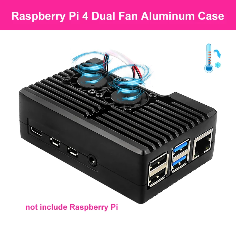 Raspberry Pi 4 Dual Fan Aluminum Case Active Passive Cooing Protective Shell for Raspberry Pi 4 Model B