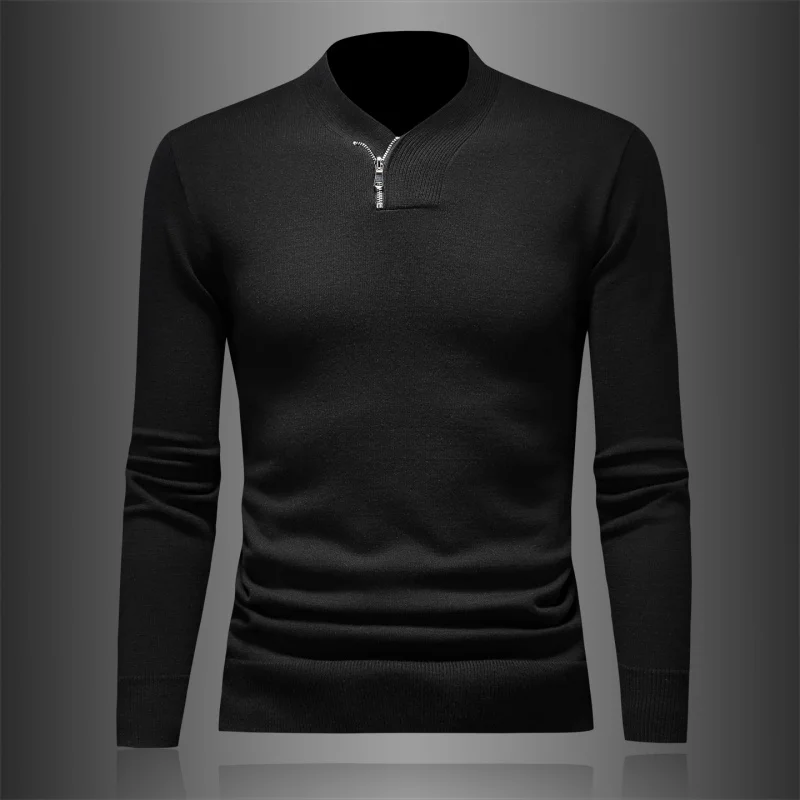 

Мужской вязаный шерстяной свитер с V-образным вырезом и молнией, с вышивкой букв, модный базовый свитер для зимы, повседневная одежда для поездок на работу