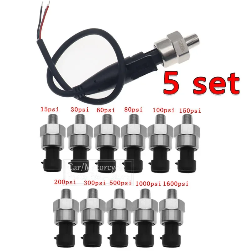 5 Set 15/30/60/80/100/150/200/300/500/1000/1600Psi DC 5V 1/8NPT Oil Fuel Diesel Gas Air Pressure Transducer Transmitter Sensor