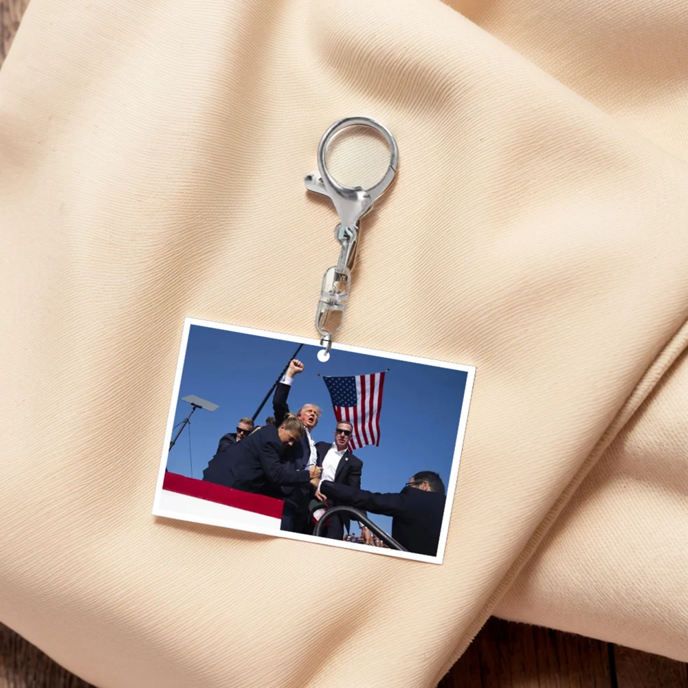 Trump Rally Shooter Keychain USA Freedom Fashion Trump Key Ring Trump Shot Fight Key Ring Gift for Friends