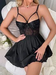Sexy Nightwear V Neck Sling Nightdress WomenNightgown Patchwork Mini Sleeping DressFemme Nighties Sleeping Dress
